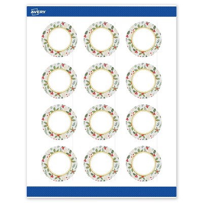 Avery Labels, 2" Diameter, Gold-Blue Border Berries, Matte, 120ct
