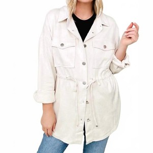 Women's Faux Suede Shirt Jacket - Cotton Bleu - 1 of 4