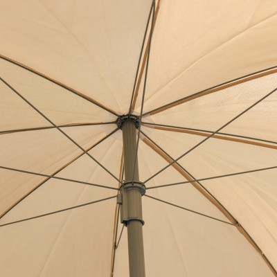 Beige 6-Piece Outdoor Dining Set with Umbrella and Folding Chairs