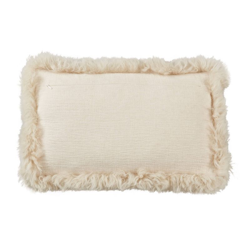 12"x20" Oversize Luxurious Linen Poly Filled with Plush Lamb Fur Border Lumbar Throw Pillow - Saro Lifestyle, 3 of 5