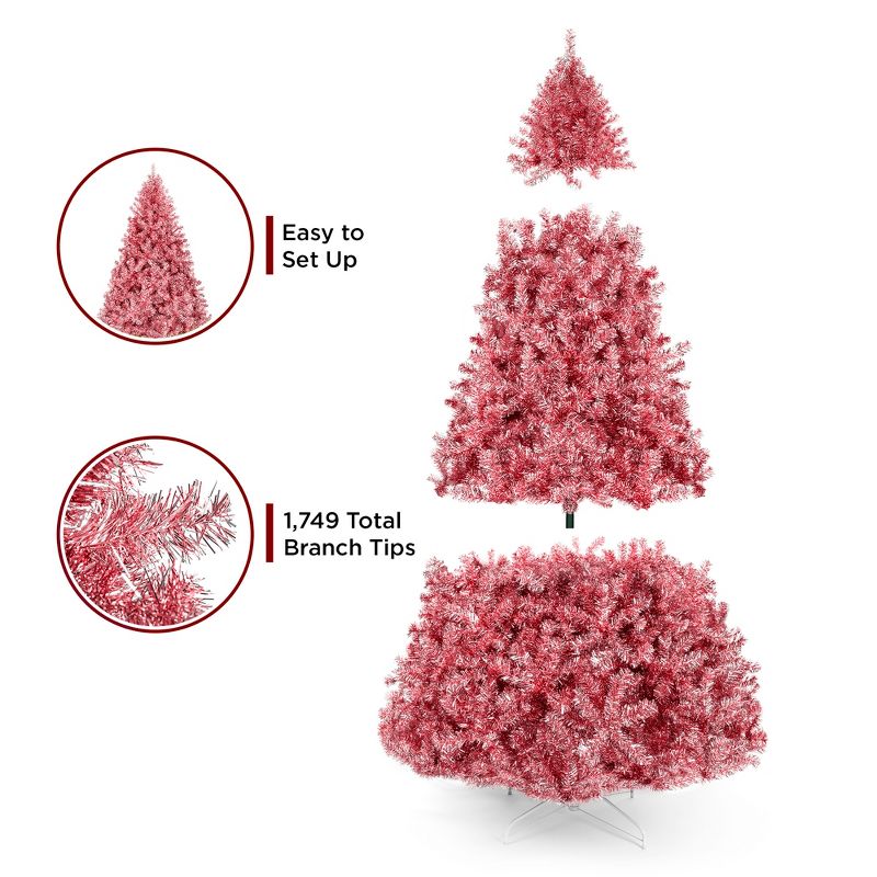 Best Choice Products Artificial Tinsel Christmas Tree Festive Holiday Decoration w/ Stand - Pink, 5 of 12