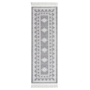 Washable Tassel Bordered Rug Non Slip Low Pile Rug Soft Throw Floor Cover Foldable Indoor Carpet for Living Room Bedroom Playroom Nursery - 1 of 4