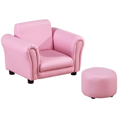 Infurnic Kids Sofas Wood Set with Footstool, Upholstered Armchair for Kids, Baby Sofa for Playroom, Pink, 21.25"*16.5"*16.25"