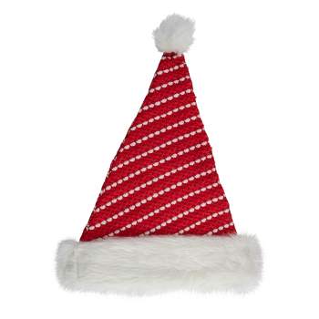 Northlight 17" Red and White Striped Santa Hat With Pom Pom