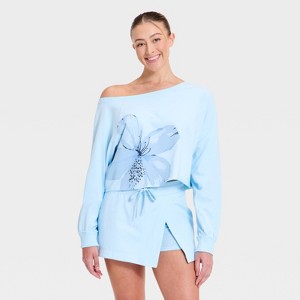 Women's Washed Jersey Off The Shoulder Cropped Long Sleeve Top