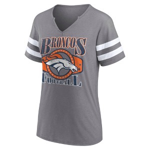 NFL Denver Broncos Women's Gray Short Sleeve Split Neck T-Shirt - 1 of 3