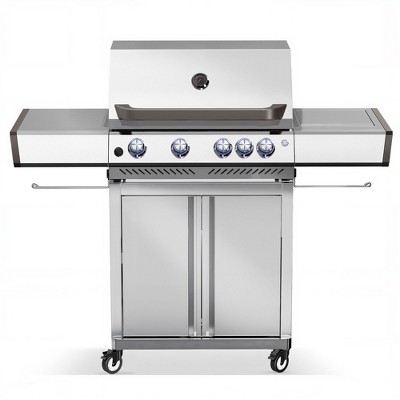 R.W. FLAME 5-Burner Propane Gas Grill with Side Burner, 42,000 BTU, Thick 304 Stainless Steel, 110 lb, Ideal for Daily Cooking & Parties