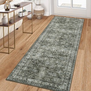Washable Area Rug Vintage Distressed Rug Non Slip Low Pile Rugs - 1 of 4