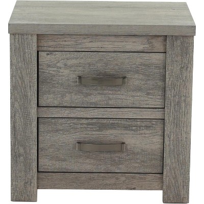 ORRD Rustic Light Grey Nightstand - 2 Drawers, Solid Wood Construction, Bedroom Furniture