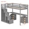 Wood Loft Bed Frame with Storage Staircase and Desk, LED Loft Bed with Open Wardrobe Desk and Drawer - 3 of 4