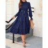 Women's Ruffle Mock Neck Long Sleeve Smocked Midi Dress Casual Elastic Waist Tiered Long Dress - 4 of 4