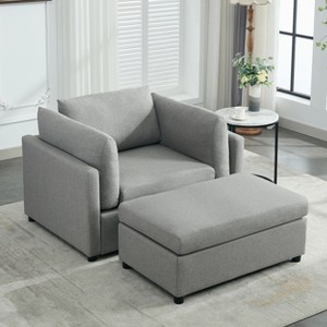 CAVINAS Oversized Armchair with Ottoman,Plush Linen Accent Chair with Lumbar Support,Modern Comfy Reading Chair for Living Room,Bedroom - 1 of 4