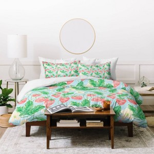 Deny Designs Jacqueline Maldonado Strawberries Watercolor Duvet Cover and Pillow Shams - 1 of 4