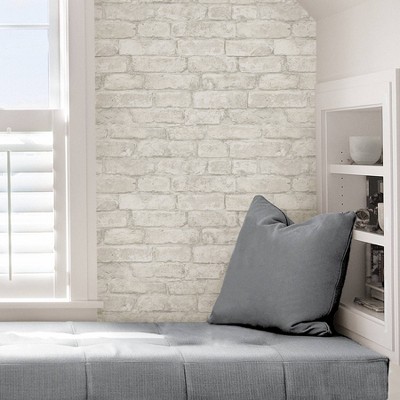 White Textured Brick Peel and Stick Wallpaper Roll
