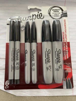 Sharpie Permanent Markers 6 Pack Assorted Sizes Ultra Fine Tip Fine Tip and Chisel Tip Permanent Markers - Black