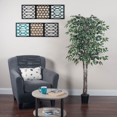 Lifelike Variegated Ficus Floor Plant in Black Pot - 79" Silk Foliage