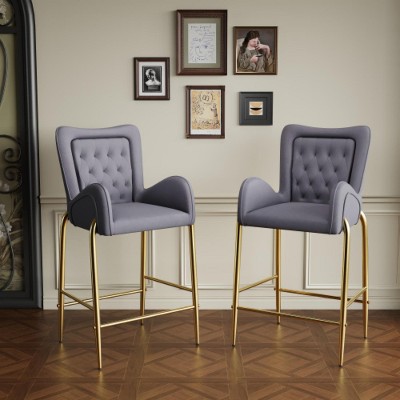 Grey counter height bar stools, bar height armchairs, velvet fabric stools