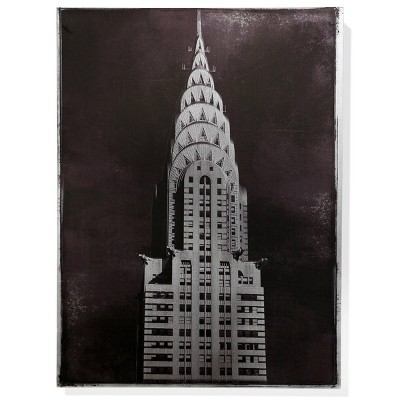 Leon Chrysler Detailed Building Monochrome Print Unframed Wall Canvas Silver - StyleCraft