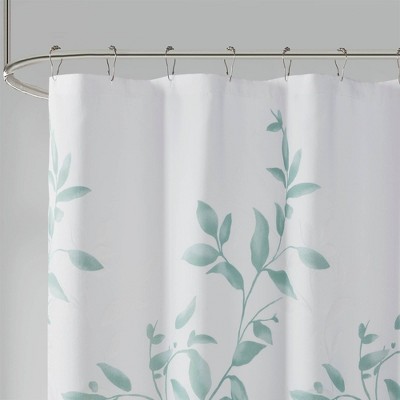 Seafoam Botanical Floral Print Fabric Shower Curtain
