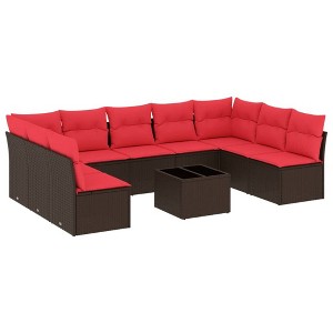 vidaXL Patio Sofa Set Black, Blue - 1 of 4