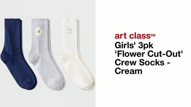 Girls&#39; 3pk &#39;Flower Cut-Out&#39; Crew Socks - art class&#8482; Cream, 2 of 5, play video