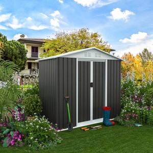 Outdoor Storage Sheds 6FTx4FT Apex Roof Grey - 1 of 4