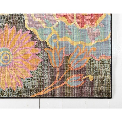 Lyon Kennedy Floral Black and Yellow 2' x 6' Synthetic Runner Rug