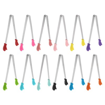 Unique Bargains Stainless Steel Silicone Tips Food Tongs 12 Pcs