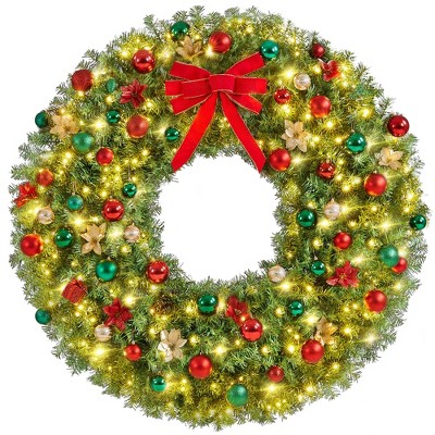 Yaheetech 60 Inc Prelit Artificial Christmas Wreth with 300 LED Lights and a Red Bowknot