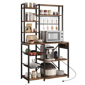 Microwave Stand Bakers Rack, Standing Bakers Rack with Power Outlet, Large Open Storage Shelves, Coffee Bar Kitchen Storage Shelf - 1 of 4