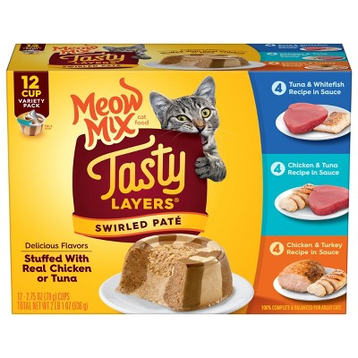 Photo 1 of Meow Mix Tasty Layers with Fish,Turkey,Chicken and Tuna Wet Cat Food Variety Pack - 2.75oz