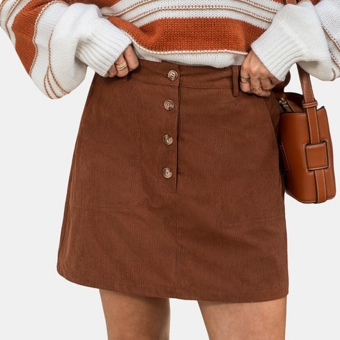 Women s Chic Brown Corduroy Button Front Mini Skirt with Pockets Cupshe S Brown