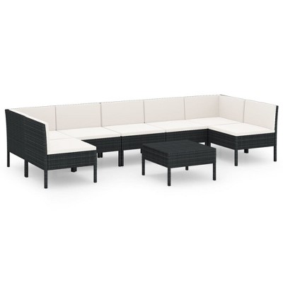 vidaXL Patio Lounge Set Outdoor Sectional Sofa Set Table Poly Rattan Black