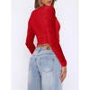 Women's Floral Lace Long Sleeve Crop Top Deep V Neck Low Cut Slim Fit Spring Fall Shirt Going Out Tops - 3 of 4