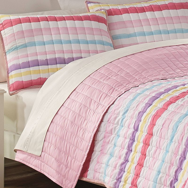 3pc Full Froot Loops Striped Reversible Kids&#39; Quilt Set Pink - Waverly Kids, 3 of 7