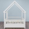 Full Size Wooden Floor Bed with House Roof Frame and Fence Guardrails for Kids Bedroom - 4 of 4