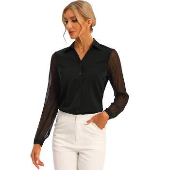 Allegra K Women's Sleeveless Point Collar Casual Button Down Shirt Black  Small
