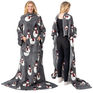 PAVILIA Fleece Wearable Blanket with Sleeves, Warm Cozy Soft Functional Lightweight Sleeved Throw Adults Men Women - 1 of 4