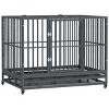 Heavy Duty Dog Crate for Large Dogs,Escape-Proof Metal Dog Cage with Wheels and Tray,Indoor Kennel-LAOTIES - 3 of 4