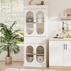 70" White Tall Storage Cabinet - Modern Pantry Storage Solution with Oval Glass Doors - 4 of 4