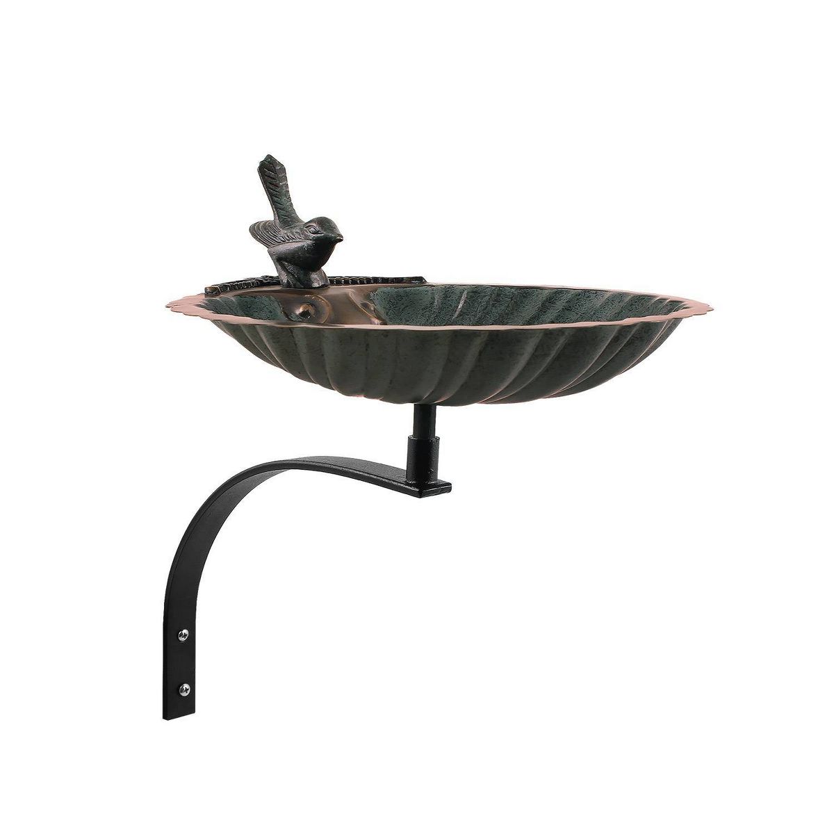 14.25" Scallop Shell Birdbath with Wall Mount Bracket Antique Brass Plated - ACHLA Designs: Weather-Resistant Aluminum Patio Decor