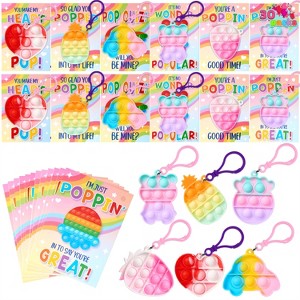 Joyfy 12/30 Packs Valentine’s Day Gift Card with Pop Keychain, Stress Relief Fidget Toys for Kids Valentine's Party Favors and Classroom Exchange Gift - 1 of 4