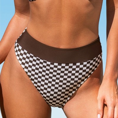 Women's Checkered Chic High-Waisted Wide Waistband Bikini Bottoms - Cupshe