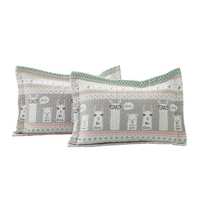 Turquoise and Pink Reversible Llama Quilt Set for Kids