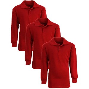 Galaxy Authentic Boy's Slim Fit  Long Sleeve Polo Shirts-3 Pack - 1 of 3