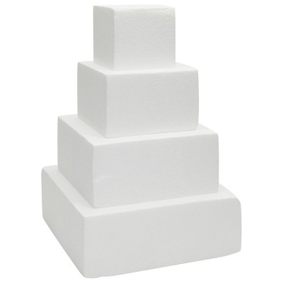 Bright Creations 4 Pieces Square Foam Cake Dummy for Decorating and Wedding Display, Craft Supplies (4 Sizes)