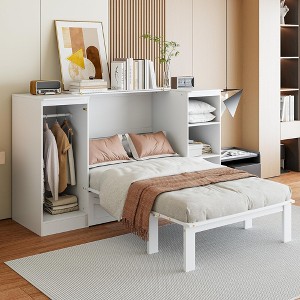 Twin Horizontal Murphy Bed With Storage, Folding Murphy Bed Cabinet With 1 Large Drawer And 3 Open Storage Shelves - 1 of 4