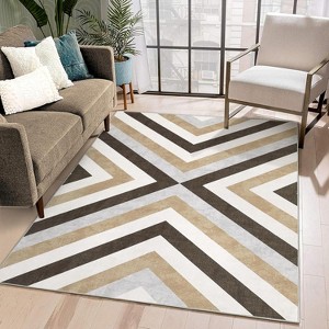 Washable Geometric Area Rug, Low Pile Stain Resistant Foldable Carpet for Bedroom, Dining Room, Office - 1 of 4