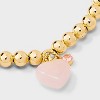 Valentine's Day Rose Quartz Heart Charm Beaded Stretch Bracelet - A New Day™ Gold/Pink - 4 of 4