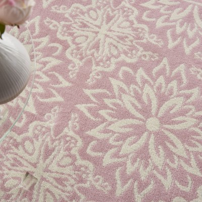 Ivory and Pink Floral Synthetic 6' x 9' Area Rug